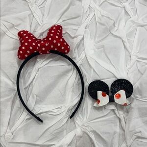 GAP Red Polka Dot Minnie Headband and Custom Glitter Ears/Bow Hair Clip